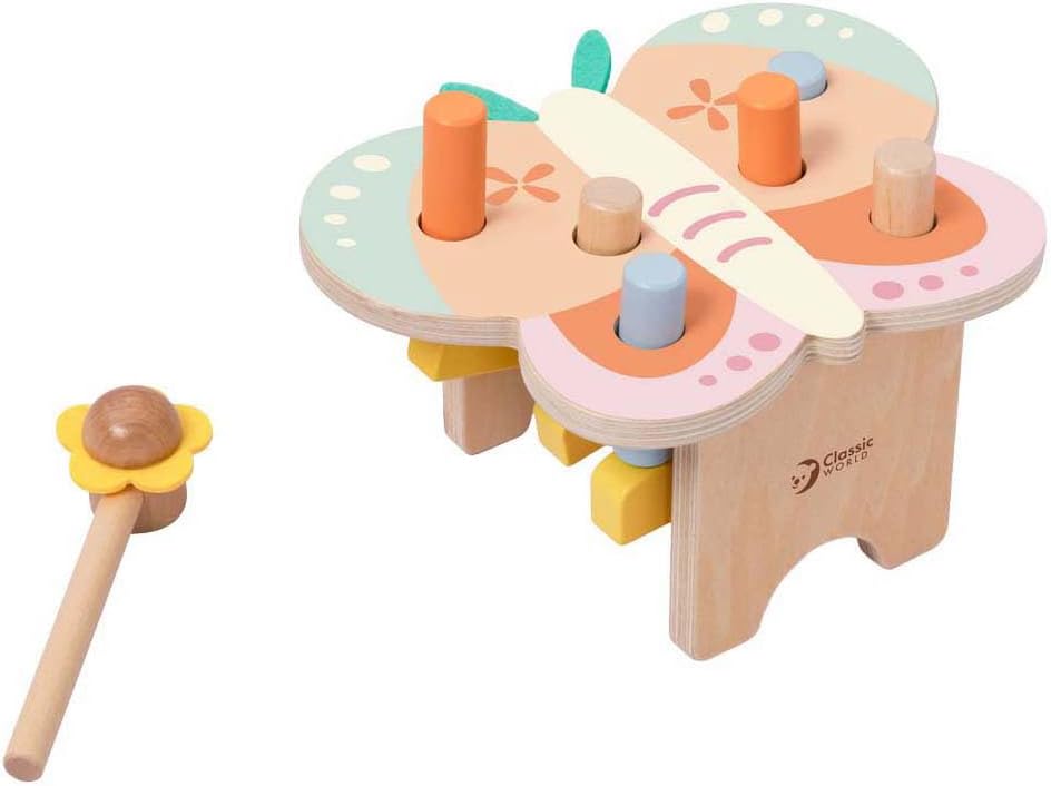 Classic World Wooden Toy Hammer Bench Butterfly for Toddlers