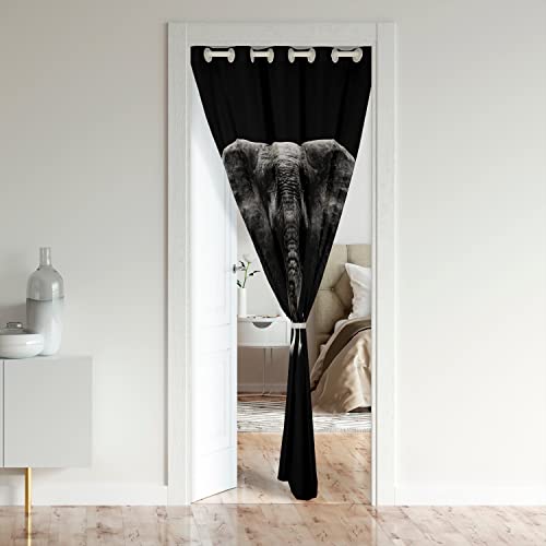 Elephant Door Curtain for Doorway Privacy 132x203cm 3D Wild Animal Pattern Window Treatments Home Decor Ethnic Elephant Black 30%-50% Room Darkening Blackout Curtains for Couch Living Room Bedroom - Image 2