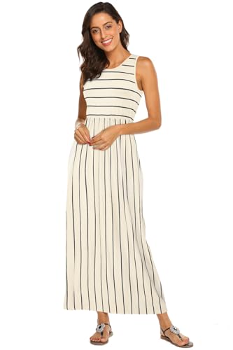 Image of Hount Women's Summer Sleeveless Striped Flowy Casual Long Maxi Dress with Pockets