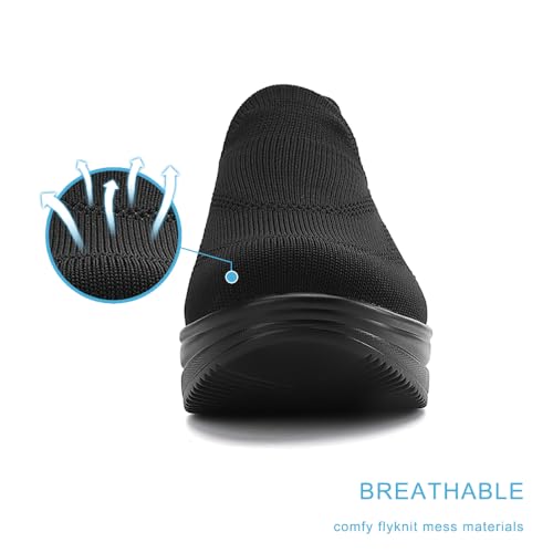 RUIDENG Loafers Women Supportive | Platform Shoes for Women Easy On and Off | 2 Inch Rocker Bottom All Black Size 9.54