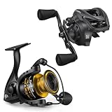 Piscifun Flame Spinning Reels, Light Weight Fishing Reels Gold, 2000 Series and Piscifun Torrent II Baitcasting Fishing Reel, 20LB Carbon Fiber Drag Baitcasters, 8.1:1 Gear Ratio, Right Handed