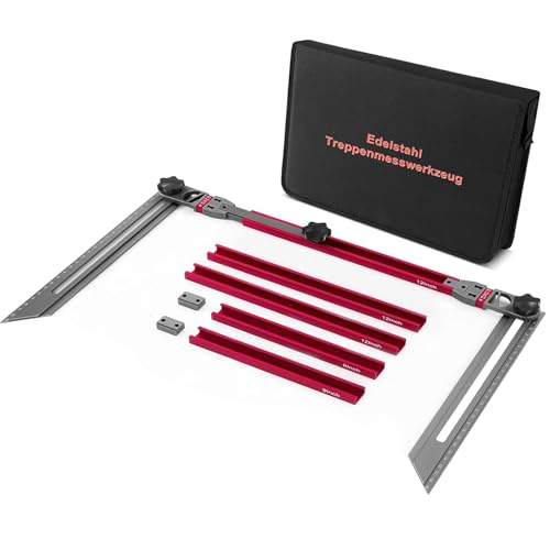 Teodute Treppenstufen-Schablonenwerkzeug, Edelstahl Treppenmesswerkzeug mit Winkelmesser und Skalenanzeige, Treppenlehre für Treppen Auflagen Und Trennwände (Einstellbare Länge 17.9 to 50.9 Zoll)