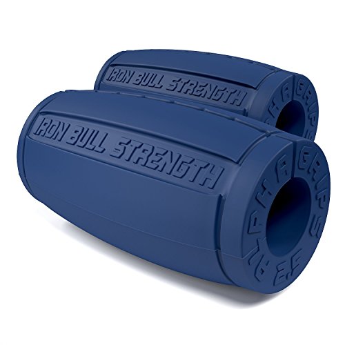 Iron Bull Strength Alpha Grips 2.5 - Extreme Arm Blaster - Best Dumbbell and Barbell Thick Bar Adapter (Blue)