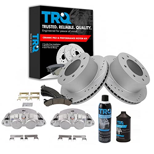 Image of TRQ Rear Ceramic Brake Pad Performance Rotor & Caliper Kit Compatible with GM Dually