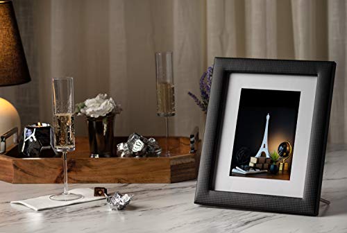 Glenor Co 11X14 Picture Frame - Luxury Textured Carbon Fiber Leather Design With Stand & Mat For 11X14 Or 8X10 Photo – For Wall Or Table Top - Pre-Installed Hooks - Thick Modern Display Frames - Black #TOP2