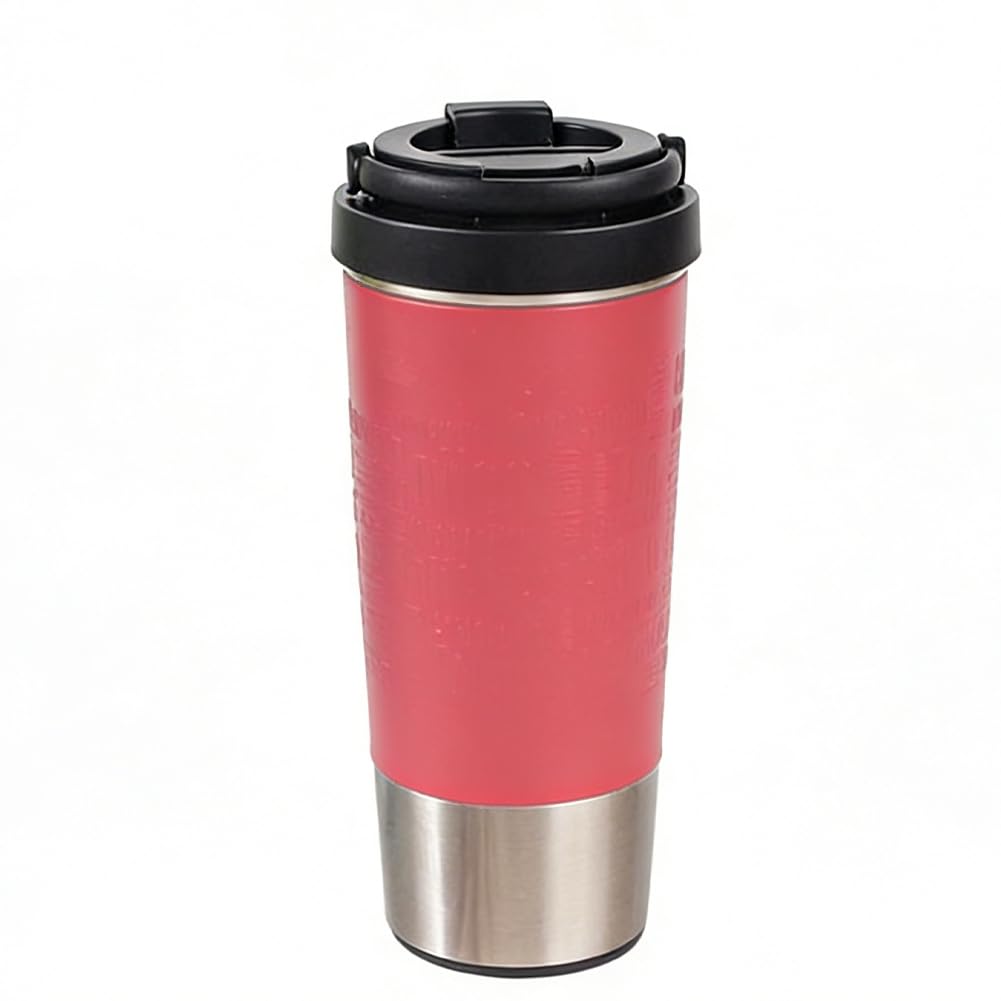 Insulated Travel Coffee Mug, Vacuum-Insulated Coffee Tumbler with Handle and Suction cup, Water Bottle Prevents Tipping Over & Leak Proof Lid, 15 Oz, Red