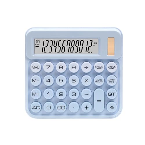 Image of CandyPop Calculator - Dual Power Solar & Battery with Retro Two-Tier Desktop Design & Large Candy Buttons 12-Digit LCD Display (Blue)