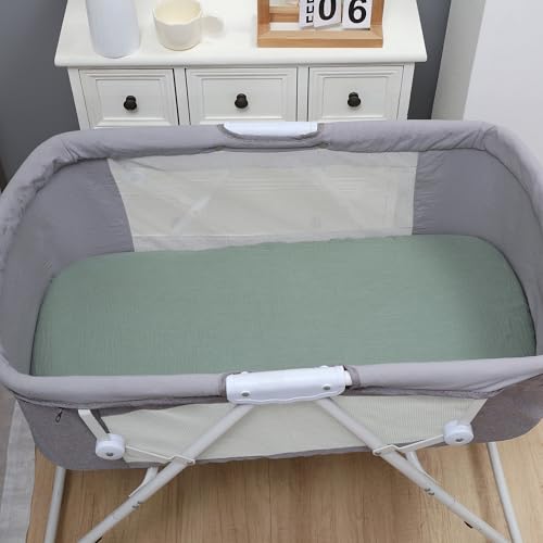 Image of Onacosht Muslin Bassinet Sheets 33 inchx19 inch, 3 Pack, Green, Floral and Cactus | 100% Cotton, Compatible with Mika Micky, KoolaBaby 3-in-1, BabyBond, HARPPA & RICUTON Bedside Bassinets. breathable.