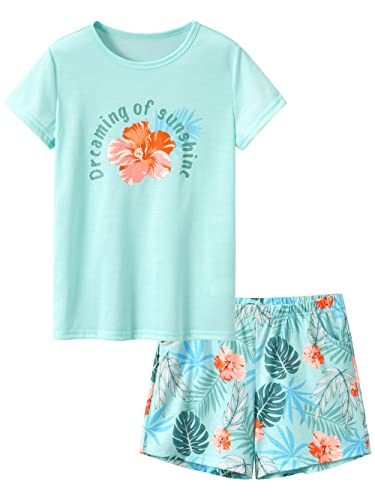 Tebbis Tween Girls Pajamas Trendy Tie Dye Spiral 2-Piece Shirt & Shorts PJ Set Jammies Size 6-18