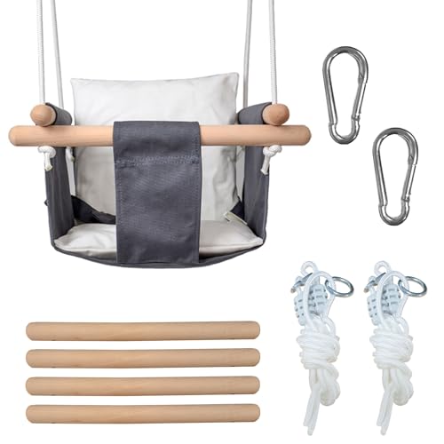 Baby Schaukel, Kinder Schaukel Indoor, Kinderschaukel aus Holz, Schaukeln für Türrahmen für Kinder Garten Zuhause Indoor Outdoor, Grau