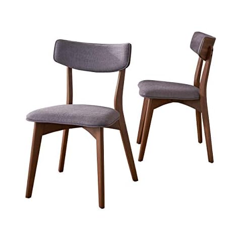 Christopher Knight Home Abrielle Mid-Century Modern Fabric Dining Chairs with Natural Walnut Finished Rubberwood Frame, 2-Pcs Set, Dark Grey / Natural Walnut Cover