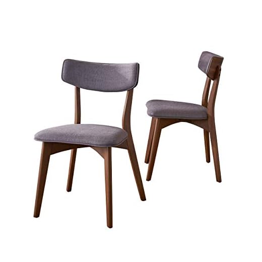 Christopher Knight Home Abrielle Mid-Century Modern Fabric Dining Chairs with Natural Walnut Finished Rubberwood Frame, 2-Pcs Set, Dark Grey / Natural Walnut