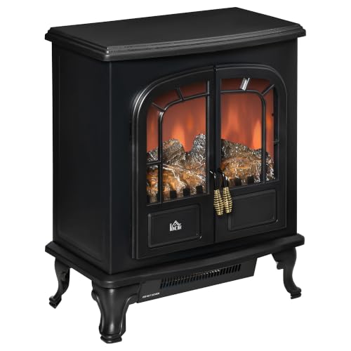 Image of HOMCOM Electric Fireplace Stove Heater, Double Door 1000W/2000W Black