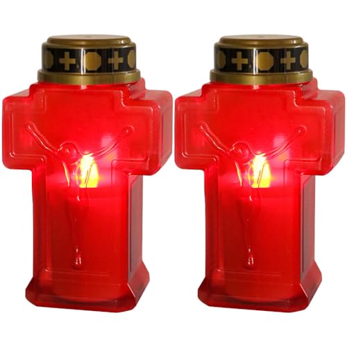 Gatuida 2pcs Jesus Flameless Led Devotional Prayer Cross Candle Lights, Battery-Operated Religious Candle Decoration for Church and Cemetery Decoration