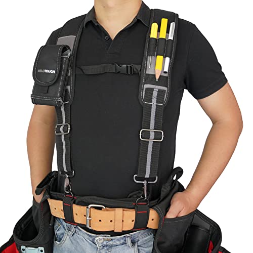 Image of MELOTOUGH Tool Belt Suspenders Detachable Phone Holder & Foam Pads | Construction Work Suspenders, Foam-Padded, Gray, Relieve Shoulder Strain, Detachable Phone Holder, Adjustable Shoulder Strap