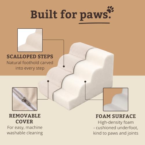 Image of Snoozer Scalloped Dog Ramp, 14 inch Tall Foam Pet Stairs, 3 Steps, Buckskin