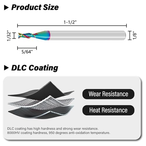 Image of 3pcs 1 /32 inch Tungsten Carbide Micro End Mills for Aluminum & Copper Alloys, 2-Flute DLC Coated Endmills Set CNC Milling Bits - HRC55