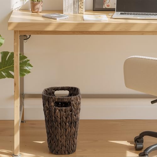 Image of StorageWorks 4.5 Gallon Slim Bathroom Trash Can with Built-in Handles, Decorative Wicker Waste Basket for Bathroom and Bedroom, Office Garbage Cans for Bedroom, Narrow Trash Bin for Decor, Brown