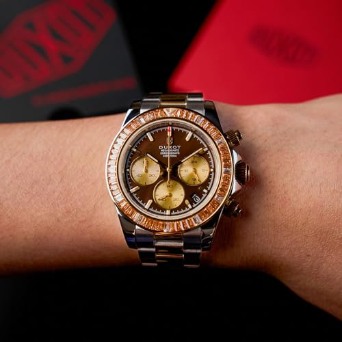 DUXOT Accelero DX- 2064 Herren- Chronograph, Regenbogenfarben, 40 mm, mit massivem Edelstahlarmband, Perle/ Braun-2