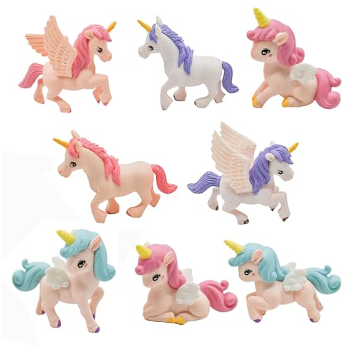 YUYWWAN 8 peças figuras unicórnio, requintado minifiguras unicórnio meninas, Cake Topper unicórnio, figura unicórnio para secretária, festa de aniversário, Cake Topper decoração
