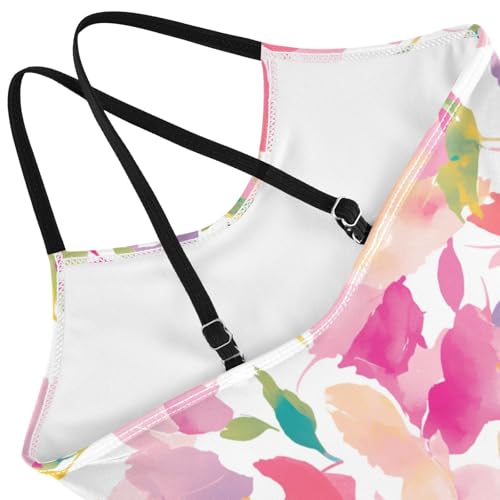 KLL Summer Small Fresh Watercolor Girls 1-Piece Swimsuit Beach Swimwear with Adjustable Straps Quick Dry4