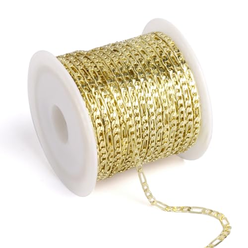[33 pés] Rolo de corrente fígaro de ouro, rolo de corrente de elos fígaro de latão banhado a ouro 14