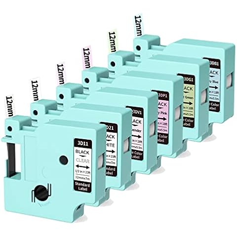 Vixic 6 Color Label Tapes 12mm 0.47 Inch Black on White/Clear/Mint Green/Baby Pink/Lavender/Milky Blue Replacement for DYMO Label Tape Compatible with Vixic D1600 D1600D LM160 280 360D 210D 220P 420P Cover