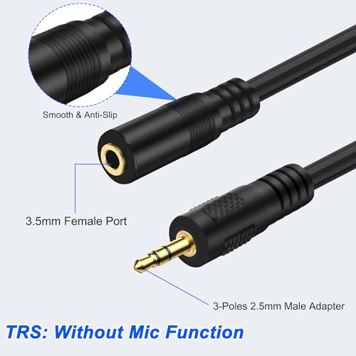 Adaptador de cable estéreo 2.5mm a 3.5mm 1M, 2 piezas miniatura 4