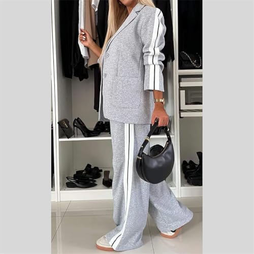 Jasperbelly Women's Lapel Long Sleeve Casual Suit Blazer Jackets and Dressy Wide Leg Pant Suits with Pockets 2 Piece4