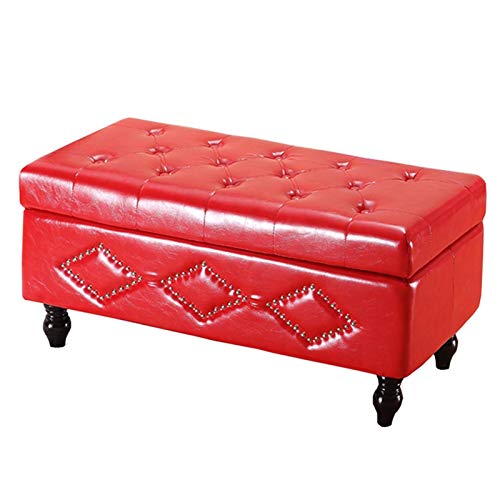 IBOWZ Puff Almacenaje, Taburete otomano Plegable con Tapa abatible, Rectangular, de Piel sintética, para Cambiar Zapatos en casa.