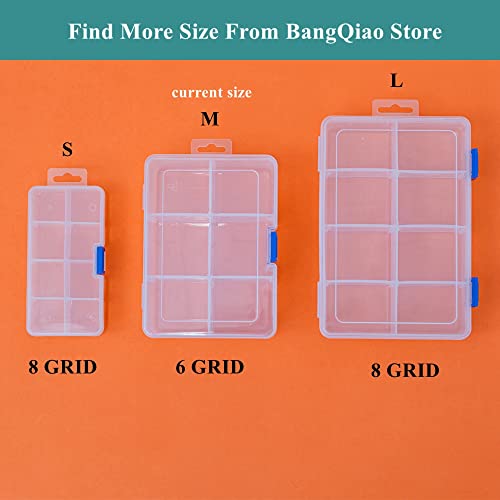 Bangqiao 3 Pack Plastic Removable Divider Box And Storage Case For Small Parts, Hardware And Craft, 6 Grids, Clear #TOP6