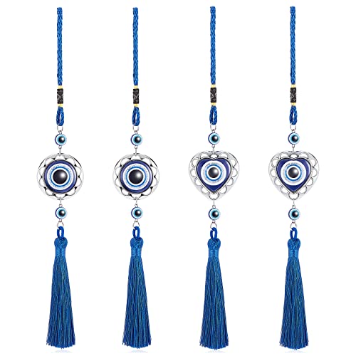 WEBEEDY 4 Pcs Lucky Eye Ornement Suspendu, Perles de Mauvais Œil Bleu Turc Suspendus, Charme de Protection D'Ornement Contre Le Mauvais Œil, Accessoires de Suspension à Pampilles pour Rétroviseur Cover