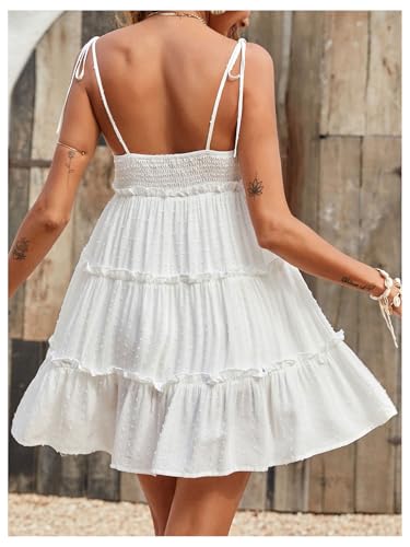 Image of MakeMeChic Women's Boho Mini Dress Summer Vacation Sundress Dots Sleeveless Cami Country Short Dress