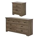 South Shore Versa 6-Drawer Double Dresser and 2-Drawer Nightstand, Weathered Oak