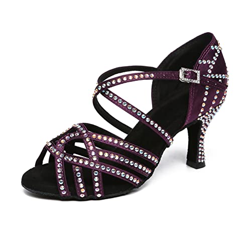 SWDZM Women's Latin Dance Shoes Rhinestone Ballroom Salsa Chacha Professional Performance Practice Dancing Shoes,Model YCL483