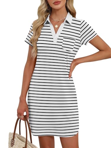Image of ANRABESS Women's T-Shirt Mini Dress Summer Polo Neck Short Sleeve Sundress