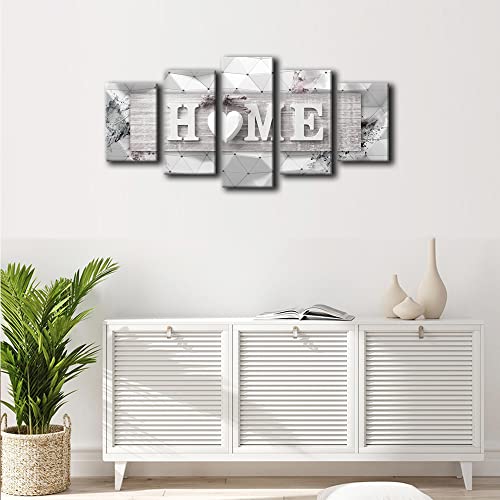 Awlxphy Decor-Home Sweet Home Canvas Wall Art Print Painting 5 Panels Framed For Living Room Decoration Modern Still Life Love Stretched Artwork Giclee Wedding Gift (Grey, W80 X H40) #TOP2