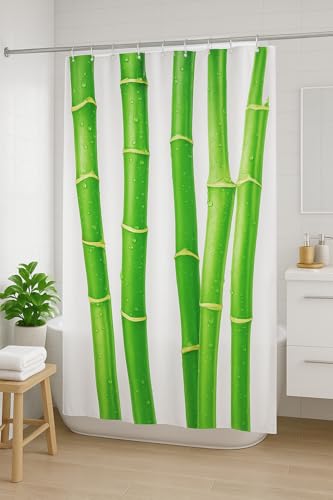 VÄLSON Duschvorhang 180x200 cm „Bamboo Meditation“ – Inkl. Ringe, verstärkte Lochleiste und Gewichtssaum – Antibakteriell, Wasserabweisend und Schimmelresistent, Modernes Bambus-Design
