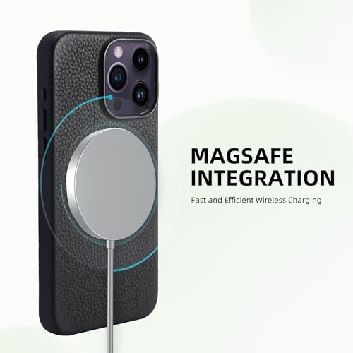 InUnion Genuine Leather Case for iPhone 15 Pro Case (2023) Compatible with MagSafe, Stylish Litchi Grain Cowhide Leather Phone Case with Protective Soft Lining 6.1 Inch -Black by InUnion - Image 5