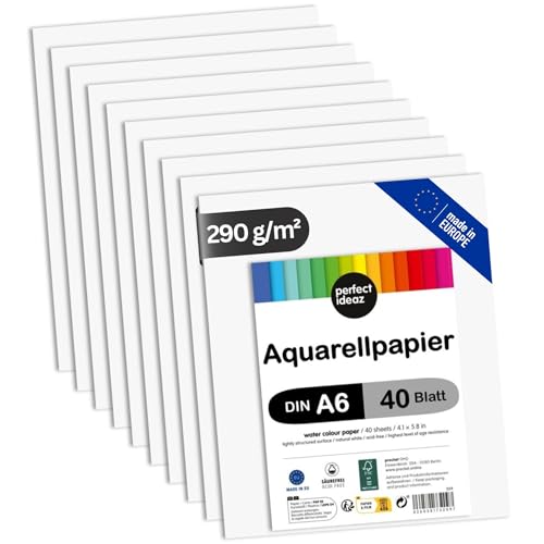 perfect ideaz - Aquarellpapier, 290 g/m² - verschiedene Formate - Watercolor Paper säurefrei, Aquarell-Karton FSC® zertifiziert (W - DIN-A6)