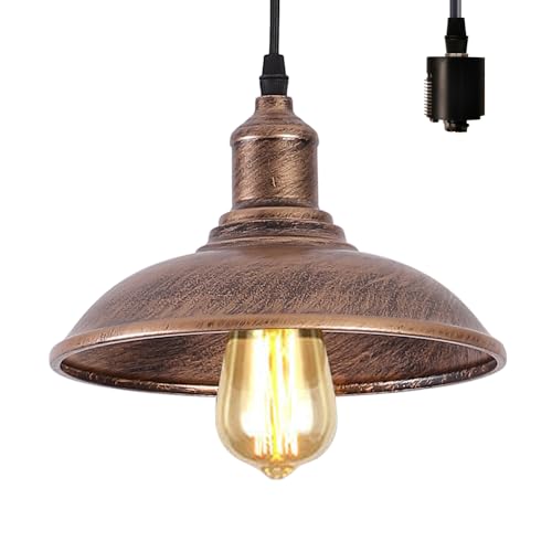 ペンダントライト アンティークレトロ 1灯 レトロ赤銅色に手塗り ダイニングライト インテリア照明 E26口金 居間 食卓 階段 玄関 キッチン レストラン 電球別売り (ダクトレール式·レトロ赤銅色)