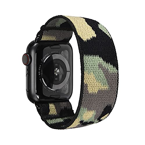 Tefeca Camouflage Elastic Compatible/Replacement Band for Apple Watch (Black Adapters, M for 6.5-7.0 inch, 42/44/45mm)