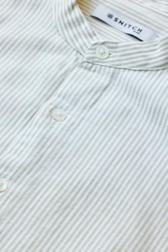 Image of SNITCH Men Casual Plus Size Shirt | Regular Fit Full Sleeve Mandarin Collar Striped Design | Premium Cotton Linen Blend & Breathable Fabric for Office & Everyday Wear