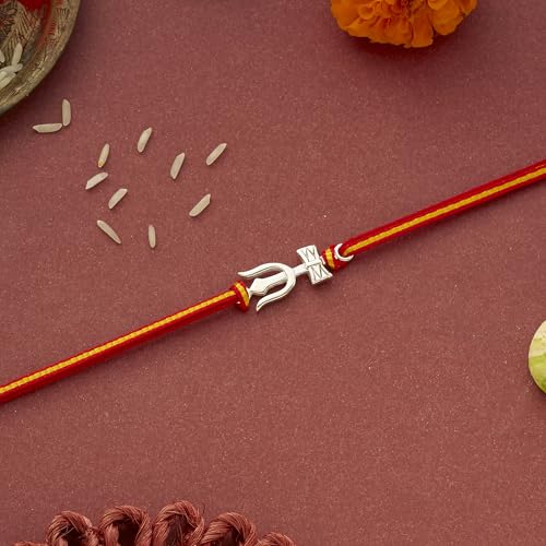 Image of Parnika 925 Om Ganesha Rudraksha Infinity Bro Shiv Bhai Adjustable Silver Rakhi Bracelet For Brother in 92.5 Sterling Silver for Boys and Men | Chandi ki Rakhi | Gift Box Roli Chawal