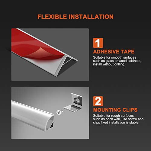 HOMMAND LED Aluminium Channel, 10Pack 1M/3.3ft, fit<10mm, LED Strip Channel with Diffuser, LED Strip Cover with End Caps, Mounting Clips and Adhesive, LED Aluminium Profile (V Shape)(U Shape Inside)