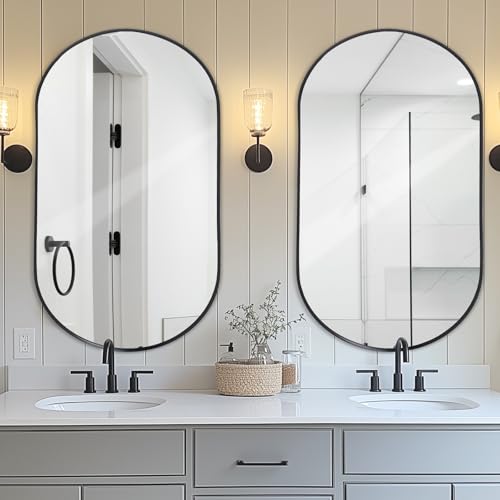 LunaMirror Oval Wall-Mounted Mirror 55x75 CM - Stylish Black Bathroom Vanity With Curved Corners for Hallway, Entrance, Living Room, Bedroom - Image 6
