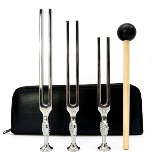 Gardiner Brown Healing Medical Tuning Fork Set – 128Hz, 256Hz, 512Hz Brushed Stainless Steel for Sound Therapy and Healing