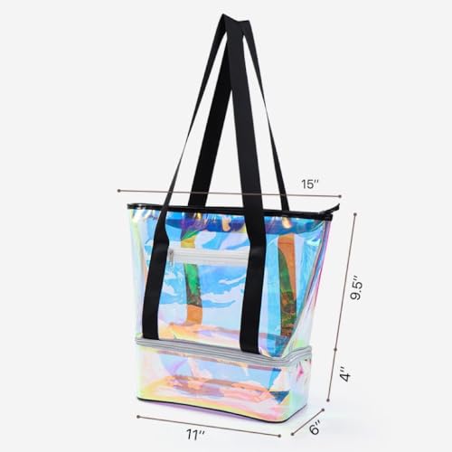 Iridescent Clear Beach Bag for Women, Large Pool Tote with Shoe Compartment, Shower Bag, Travel, Swimming, Waterproof2