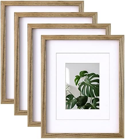 EGOFINE 8x8 Photo Frames Set of 4, Freestanding and Wall Mounting Square Picture Frames Solid Wood, Black