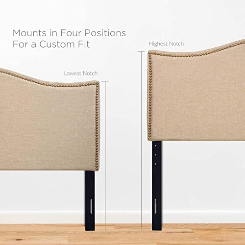 Modway Curl Linen Fabric Upholstered Queen Headboard With Nailhead Trim And Curved Shape In Café #TOP2